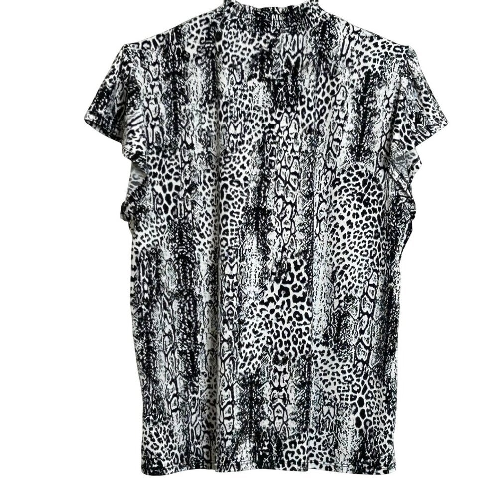 NY Women Collection Black and White Animal Print Front Keyhole 1X Blouse - Picture 2 of 13